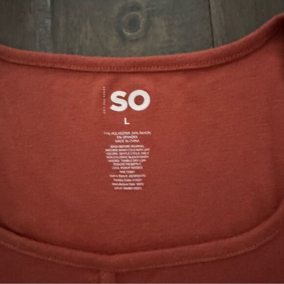 SO Dark Orange Rust Long Sleeve Square Neck Top Jr. L - Picture 3 of 4